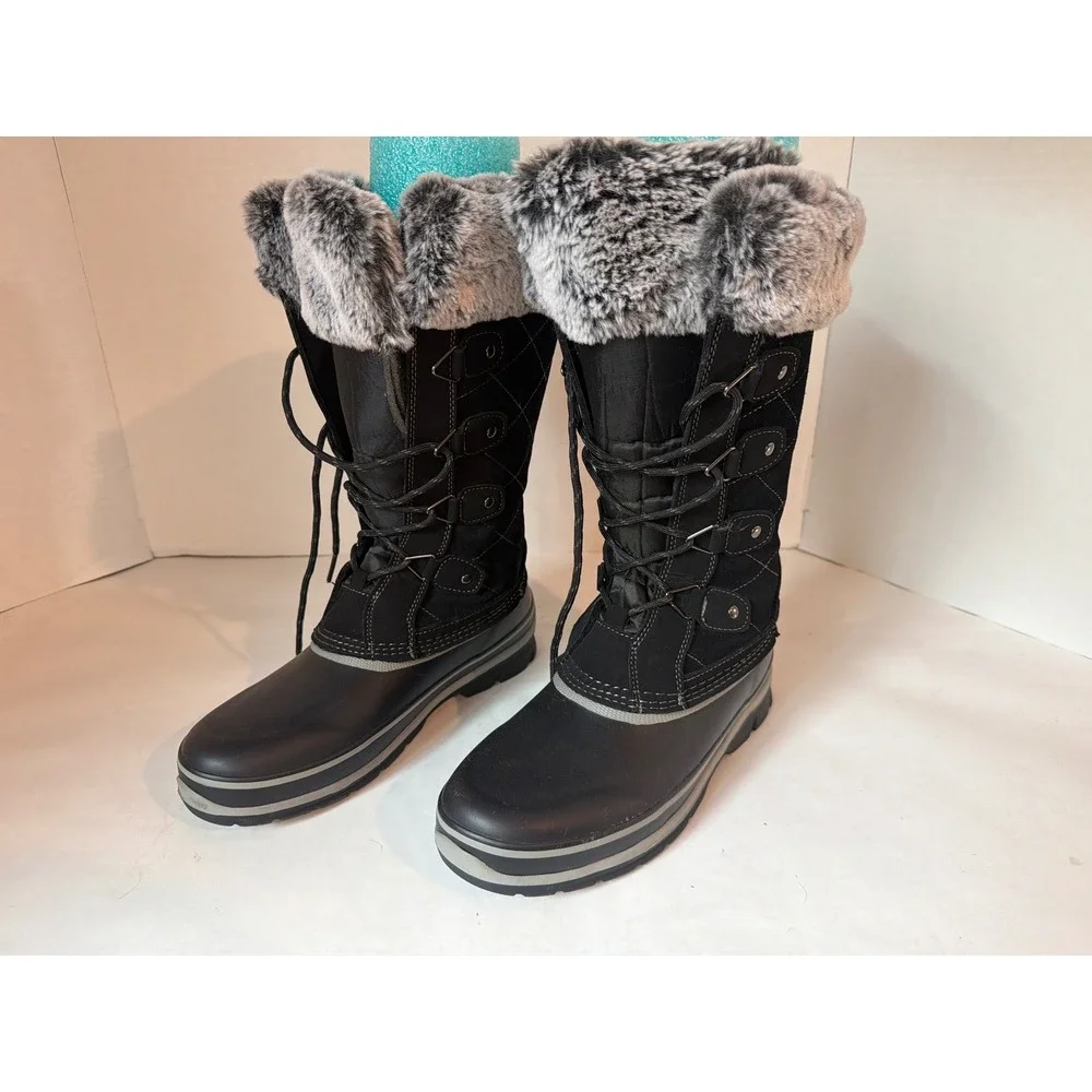 Khombu Ellie Womens Black Faux Fur Trim Winter Snow Boots Size 7 M 1412983